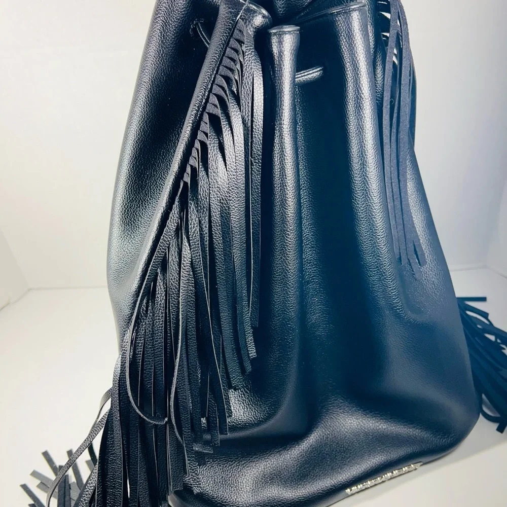 Victoria’s Secret Fringe black cowgirl bucket drawstring backpack bag